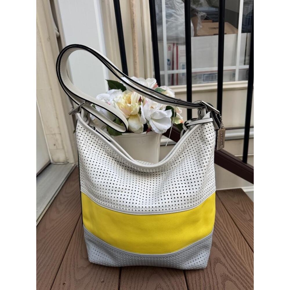 Coach Legacy Perforated Stripe Duffle Convertible Bag 22412 lemon multi (220 - Picture 2 of 11